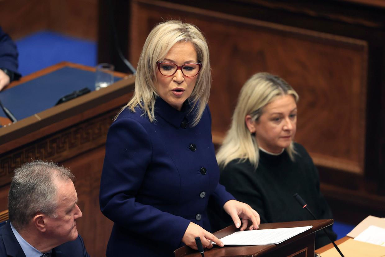 Michelle O'Neill on Saturday in the Northern Irish Parliament in the capital, Belfast.  Photo by Liam McBurney/AP