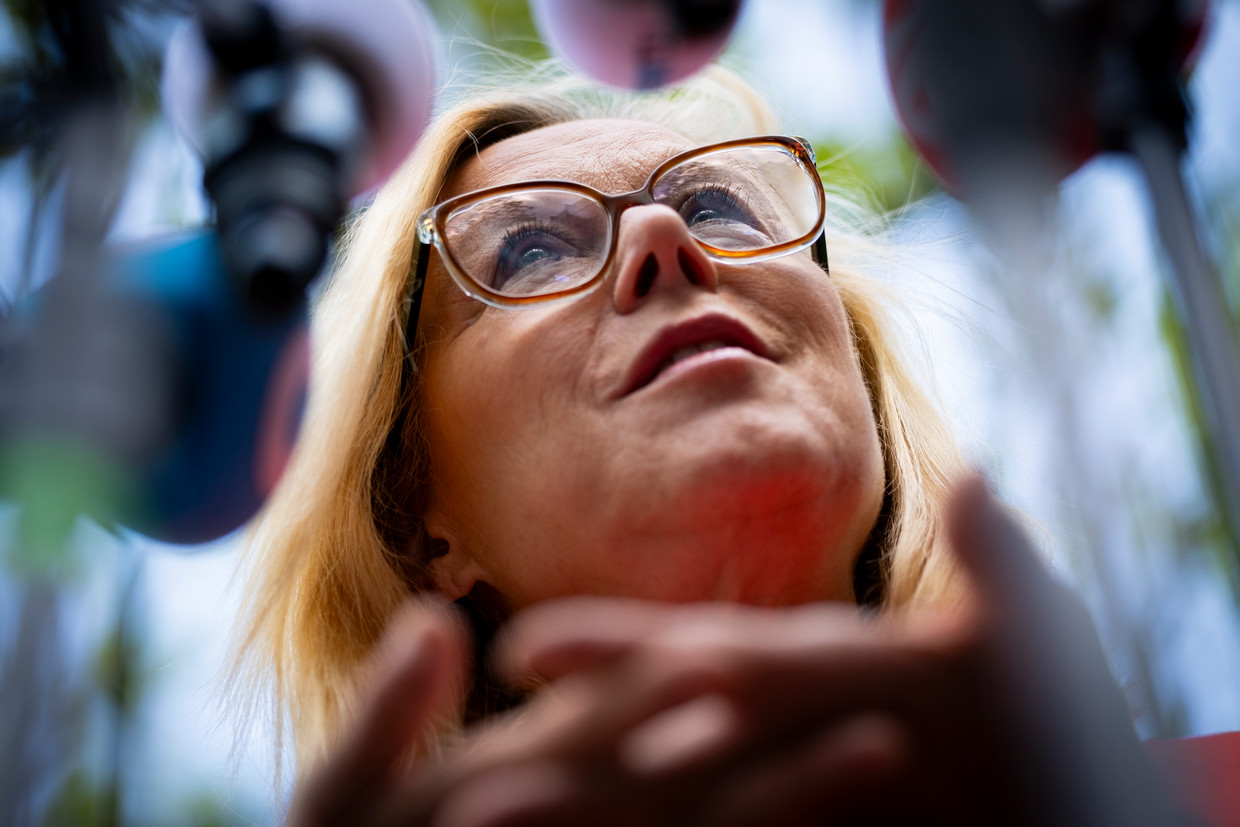 D66-leider Sigrid Kaag geeft in een persconferentie toelichting op haar afscheid uit de politiek. Beeld David van Dam / de Volkskrant