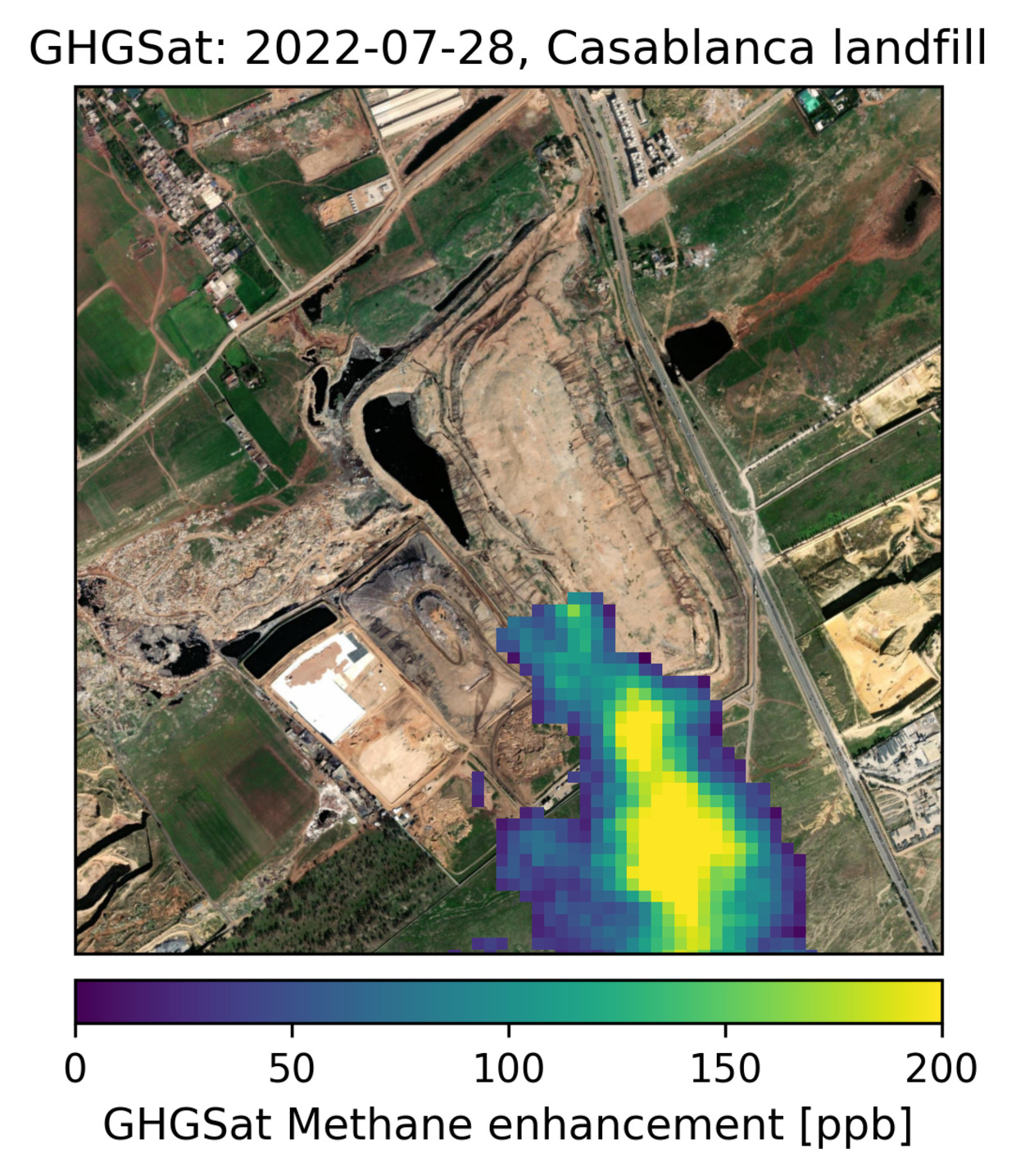 The Casablanca landfill where the satellite detected a methane plume.  Photo: GHGSat/Esri