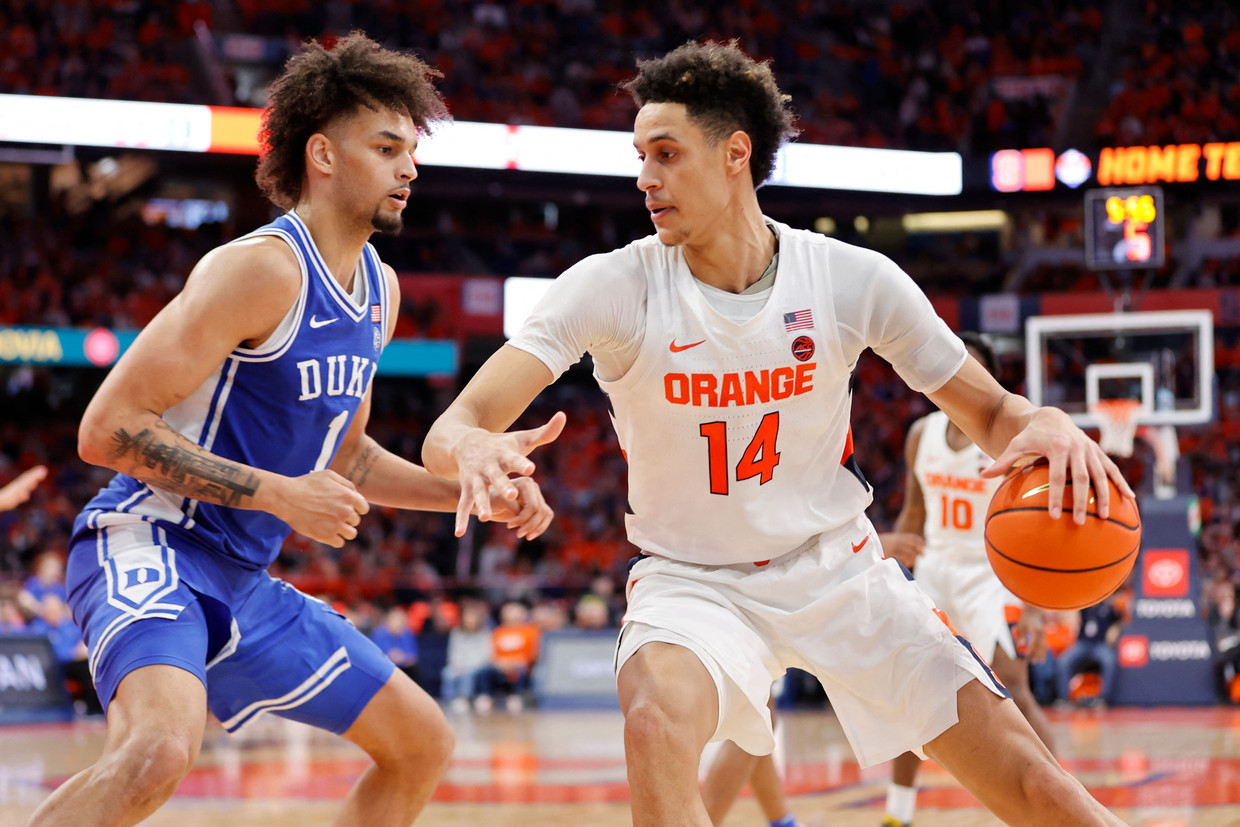 Jesse Edwards (No. 14) in action for Syracuse University against the Duke Blue Devils.  Image from Getty Images via AFP