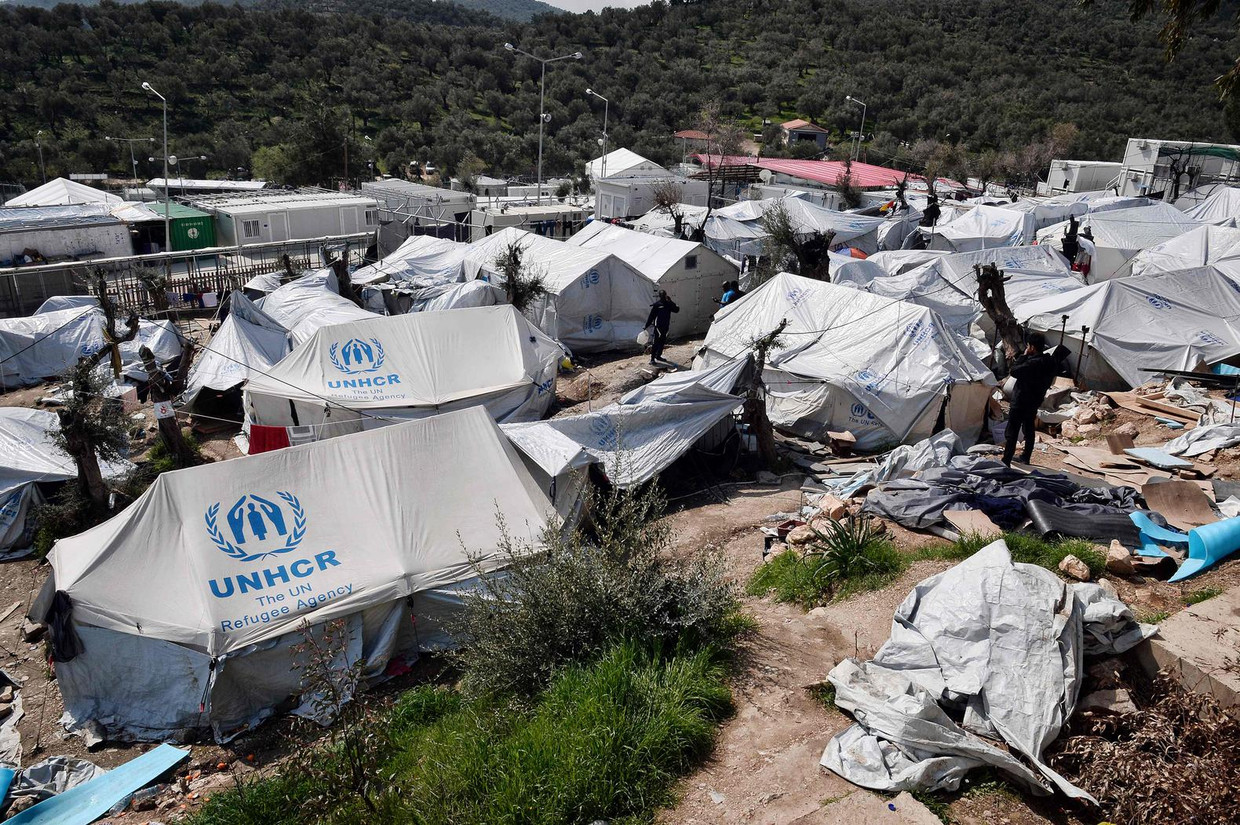 Het migrantenkamp Moria op Lesbos. Beeld afp