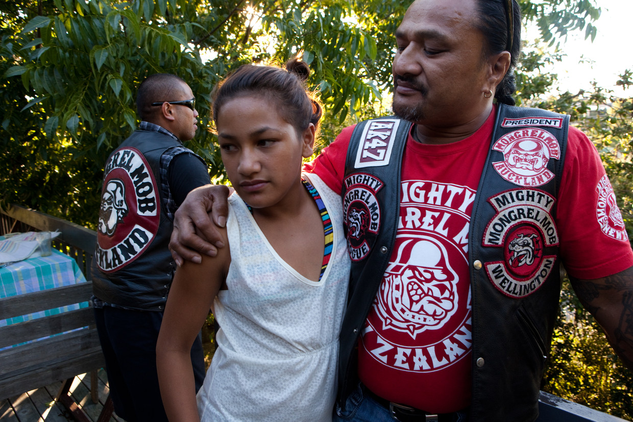 Members of the Mongrel Mob, New Zealand's largest gang.  Good pictures