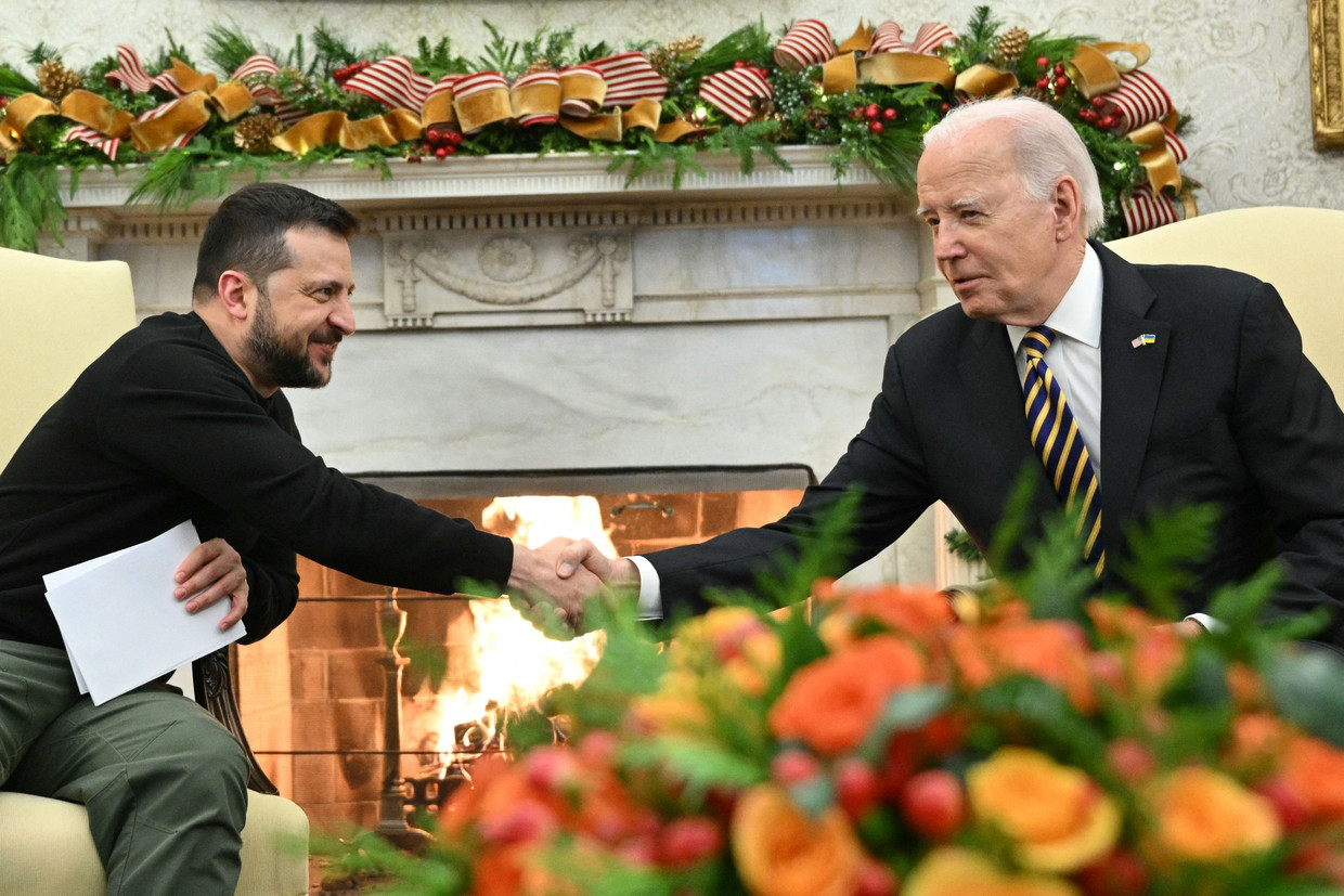 Biden and Zelensky at the White House in December.  Image by AFP